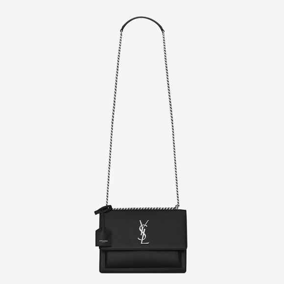NWT!!! New! YSL Saint Laurent Sunset Medium YSL Crossbody Bag in Black Leather - Picture 10 of 16